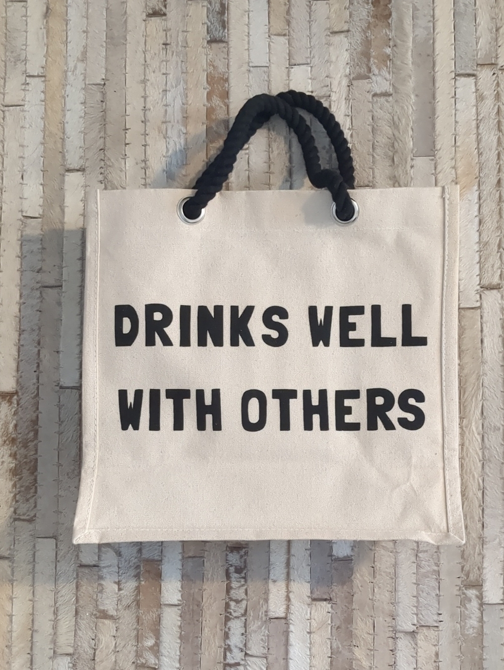 "Drinks Well With Others" 6-Bottle Canvas Wine Tote Bag